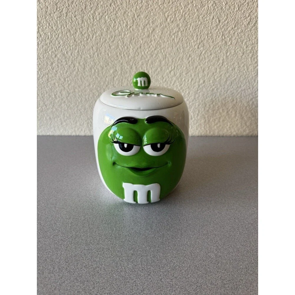 M&M’s Green Character Ceramic Cookie Jar with Lid 8” Collectible